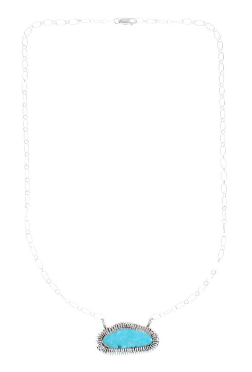 Native American Sterling Silver Turquoise Chain Pendant Necklace JX128953